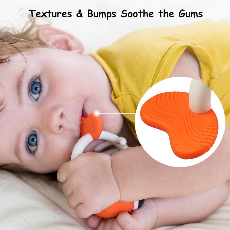 Mombella Teething Toys 3-6 Months, Clownfish Teethers for Babies 6-12 Months, Soft Silicone Baby Teether Toys with Anti Drop Clip, Baby Chew Toys 6 to 12 Months, Infant Teething Relief Toy, Orange - Image 4